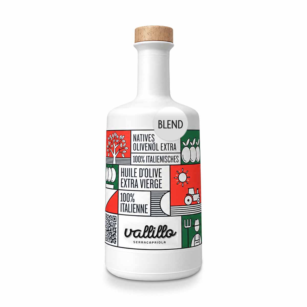 Vallillo Natives Olivenöl Extra Blend 500ml Flasche – Harmonisch abgestimmte italienische Olivenöl-Cuvée aus Serracapriola im RITONI Feinkost Online-Shop kaufen.