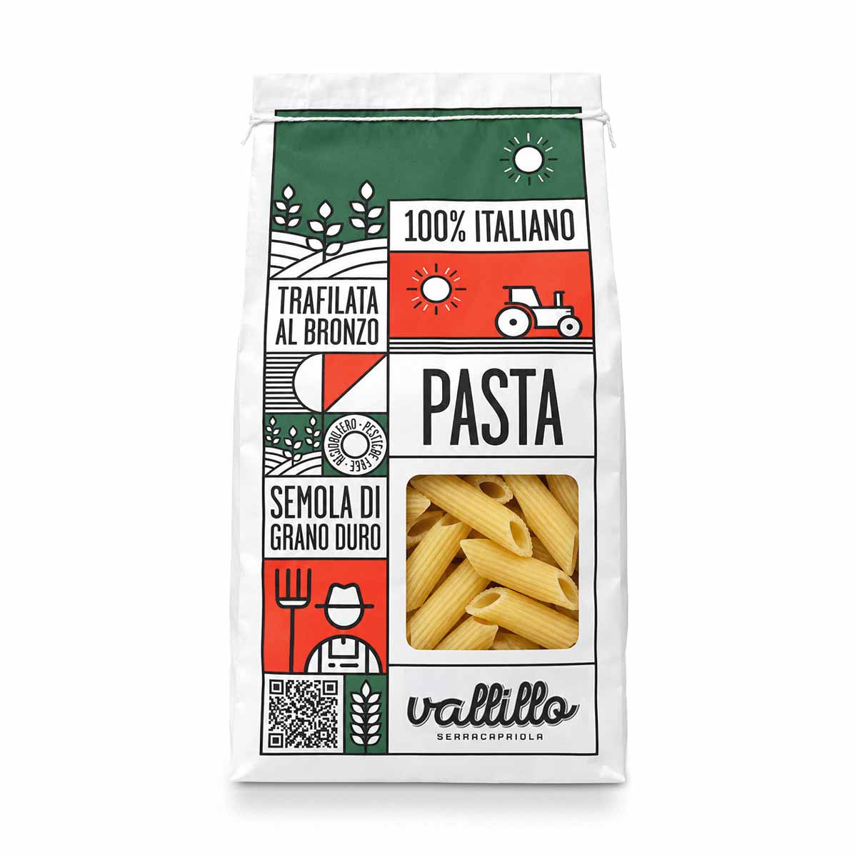 Vallillo Penne Rigate 500g Packung – Klassische geriffelte italienische Penne aus Hartweizengrieß im RITONI Online-Shop.