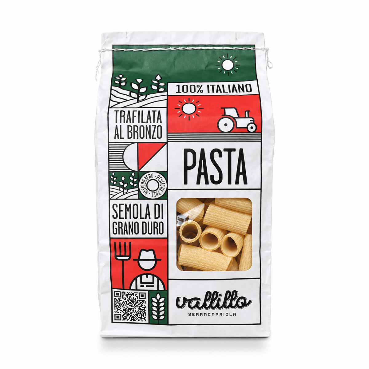 Vallillo Rigatoni 500g Packung – Geriffelte italienische Röhrennudeln trafilata al bronzo im RITONI Feinkost Online-Shop.